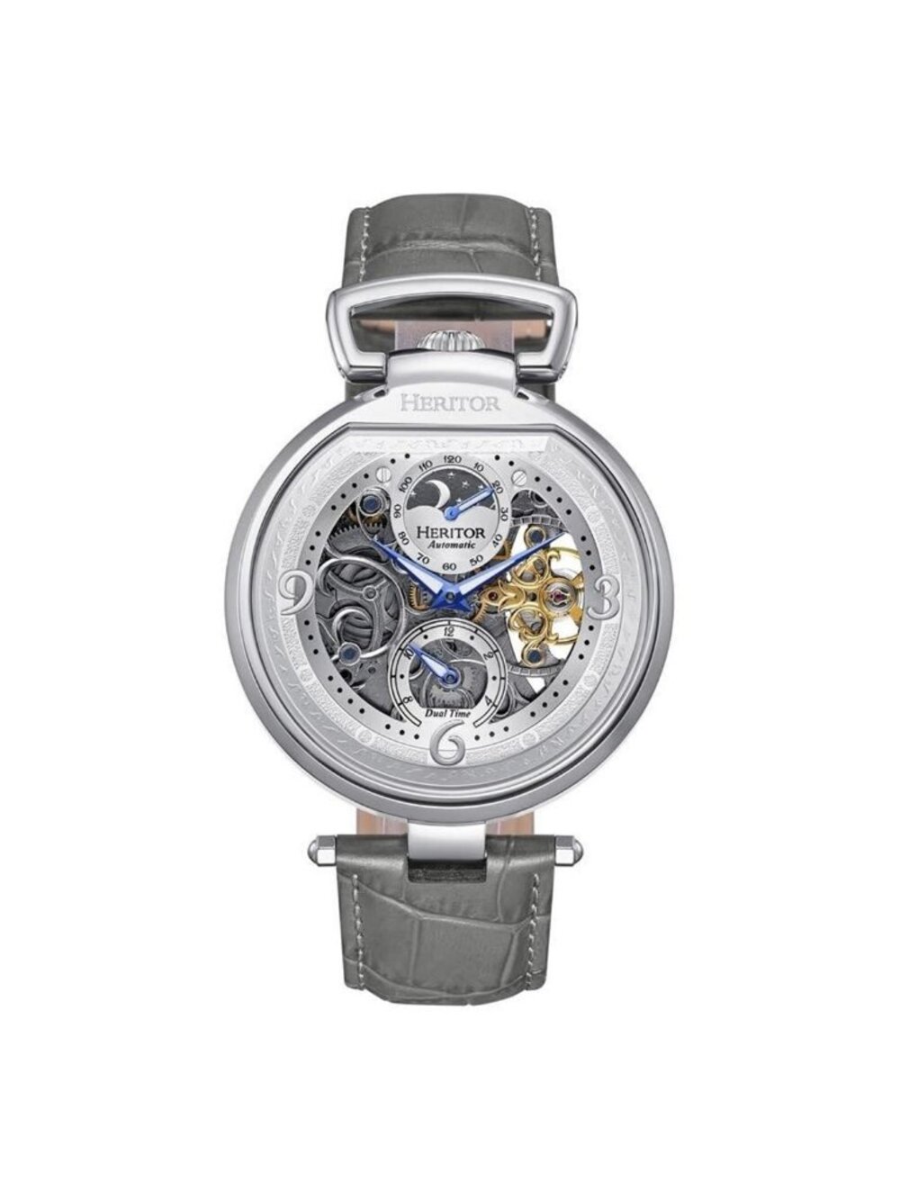 NWT Heritor Lincoln Automatic Moon Phase Silver Dial Men's Watch